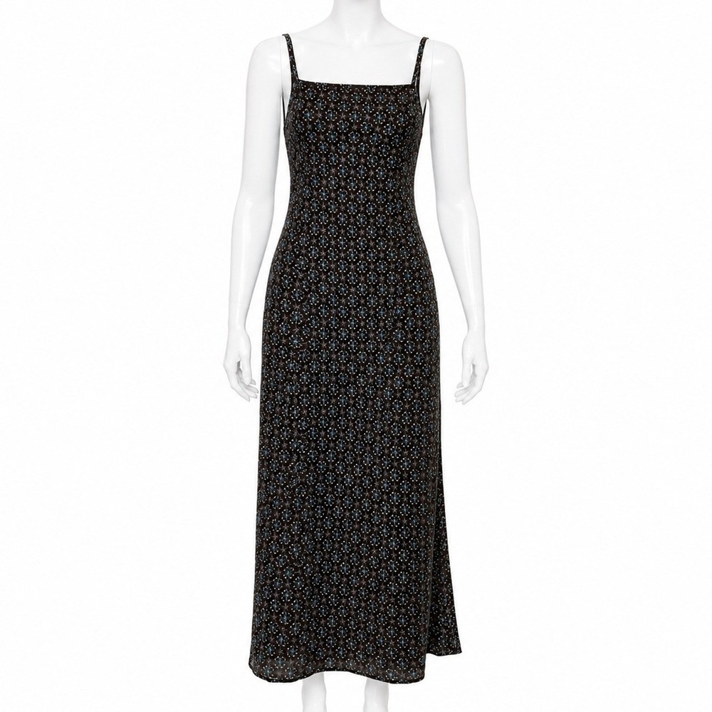 Vintage Y2K Petite Sophisticate Brown Floral Maxi Dress Women's 0 Square Neck - Picture 1 of 9